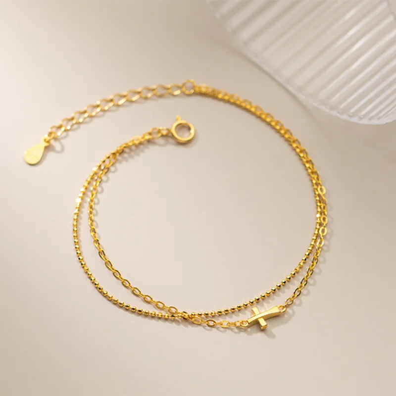 Duplasoros kereszt aranyozott ezüst karkötő - Eyla Jewelry