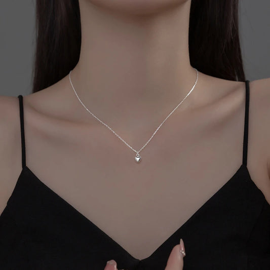 Solid Rounded Heart Silver Necklace