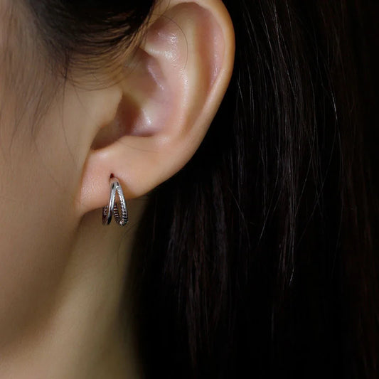 Mintás duplasoros ezüst fülbevaló - Eyla Jewelry