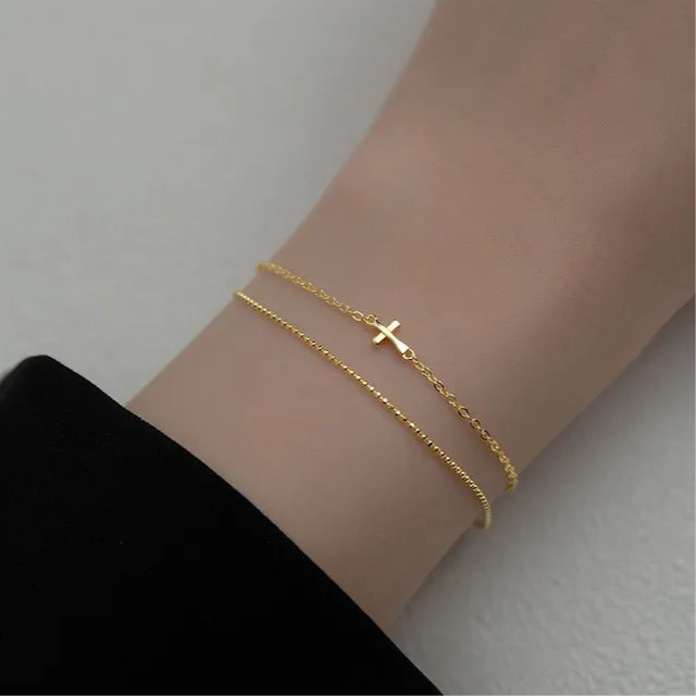 Duplasoros kereszt aranyozott ezüst karkötő - Eyla Jewelry