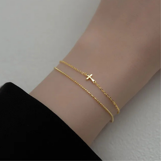 Duplasoros kereszt aranyozott ezüst karkötő - Eyla Jewelry