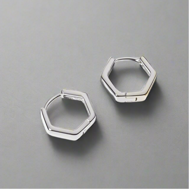 Hatszögletű ezüst fülbevaló - Eyla Jewelry