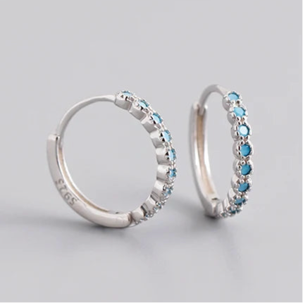 Tengerkék ragyogás ezüst karika-fülbevaló - Eyla Jewelry