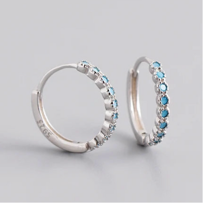 Tengerkék ragyogás ezüst karika-fülbevaló - Eyla Jewelry