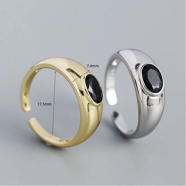 Fekete kristályos ezüst gyűrű - Eyla Jewelry