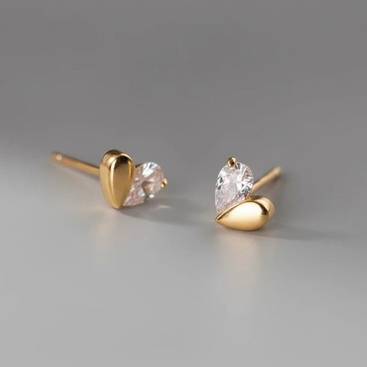 Sparkling Heart Gold-Plated Sterling Silver Earrings