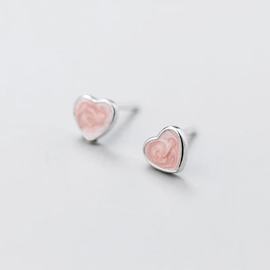 Pink heart silver earrings