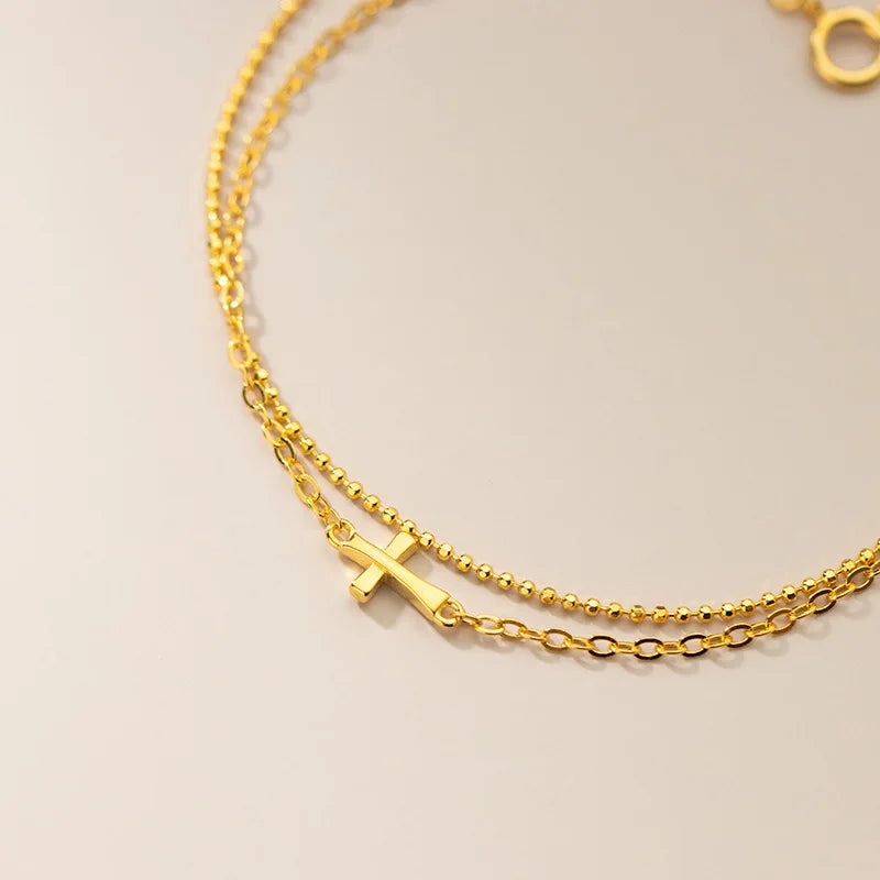 Duplasoros kereszt aranyozott ezüst karkötő - Eyla Jewelry