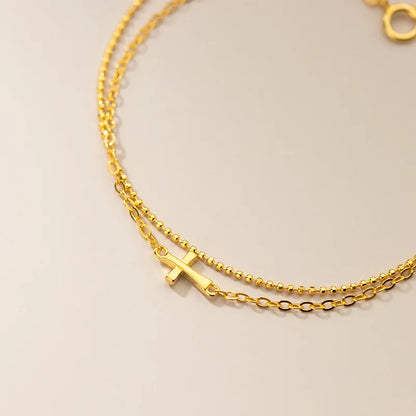 Duplasoros kereszt aranyozott ezüst karkötő - Eyla Jewelry