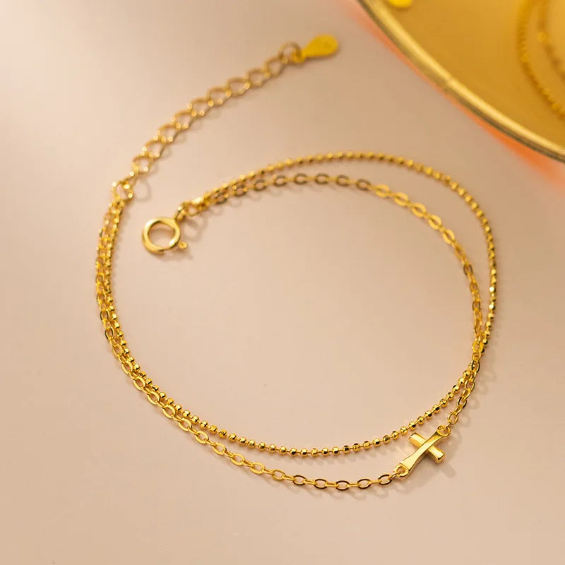 Duplasoros kereszt aranyozott ezüst karkötő - Eyla Jewelry