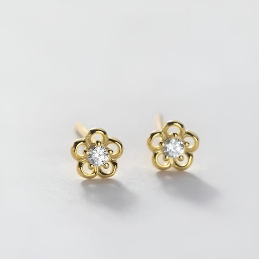 Kristályos virág aranyozott ezüst fülbevaló