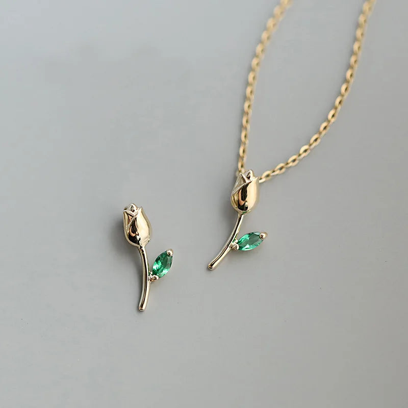 Minimalista tulipános ezüst nyaklánc