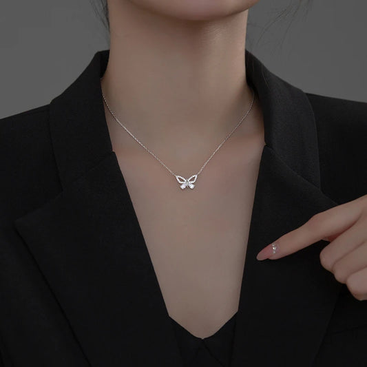 Modern butterfly silver necklace