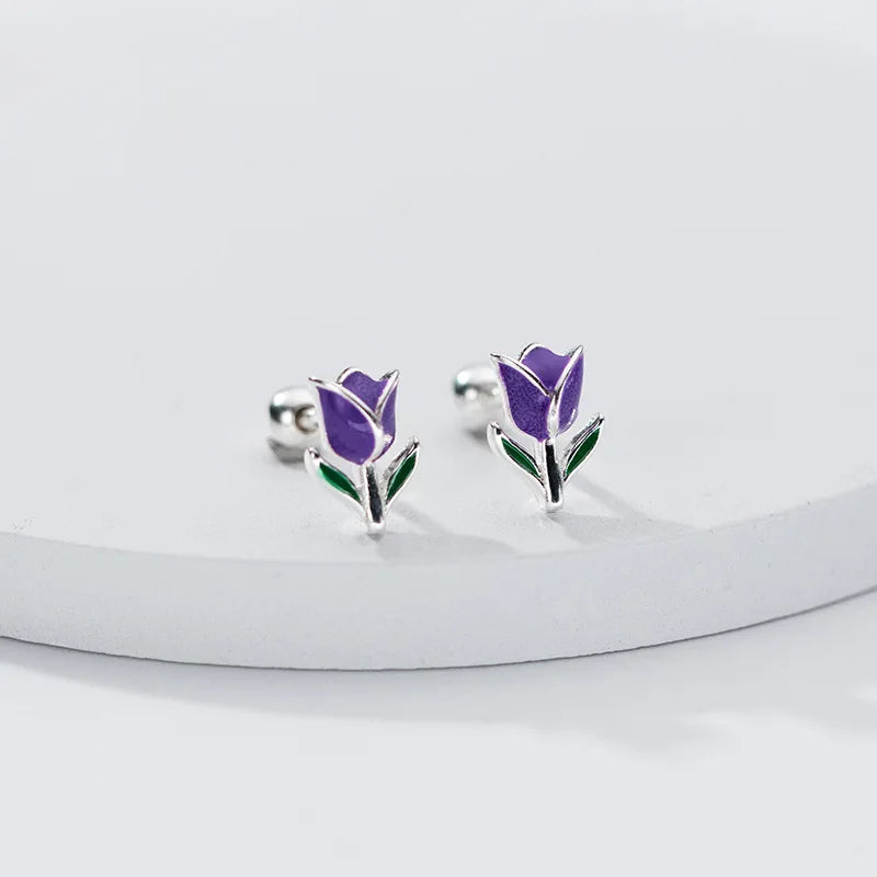 Colorful Tulip Silver Earrings