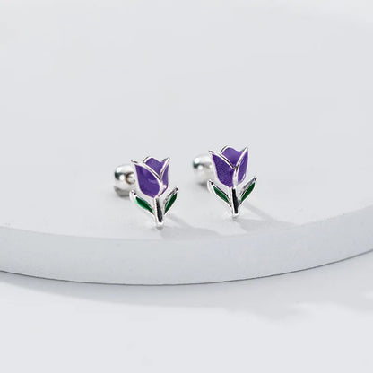 Colorful Tulip Silver Earrings