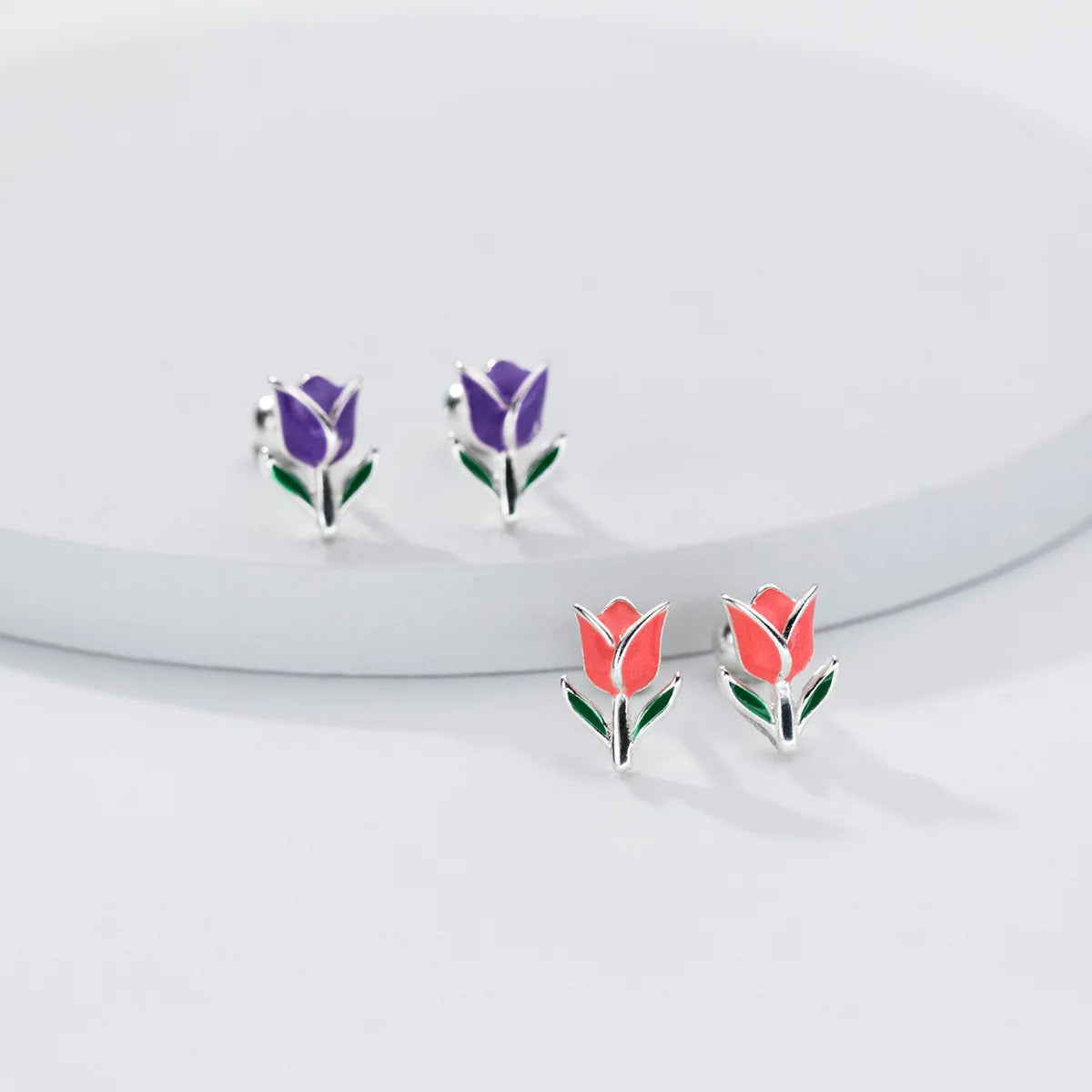 Colorful Tulip Silver Earrings