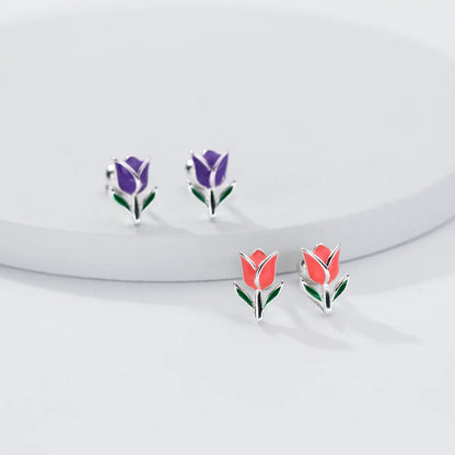 Colorful Tulip Silver Earrings