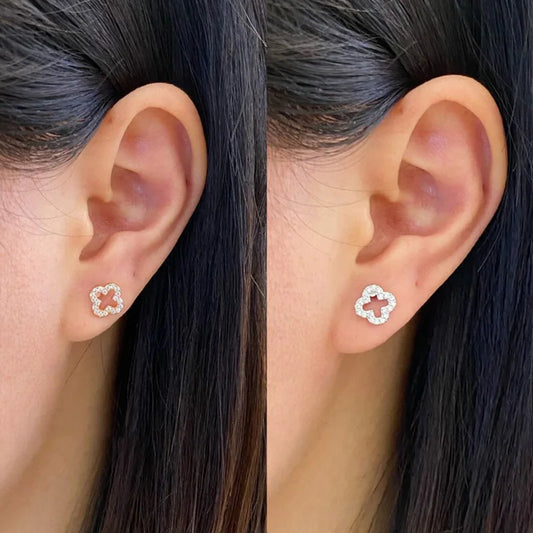 Sparkling Clover Silver Earrings