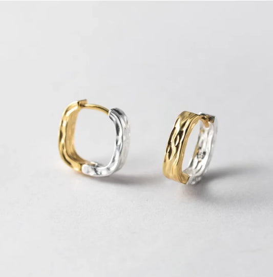 Négyszögletű arany-ezüst átmenetes ezüst fülbevaló - Eyla Jewelry