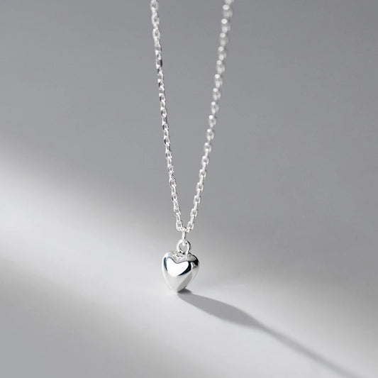 Solid Rounded Heart Silver Necklace