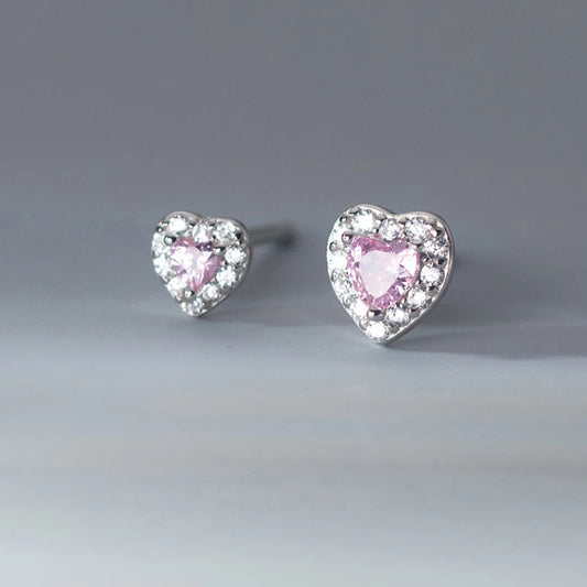 Pink Sparkling Love Silver Earrings